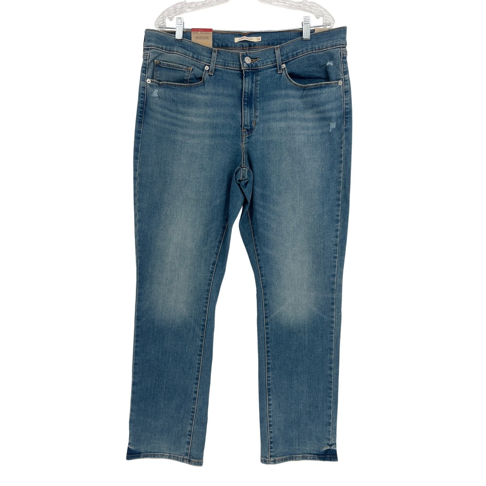 Levi's Classic Straight Jeans Womens 16‎ Blue New Mid Rise Stellar Stretch Denim